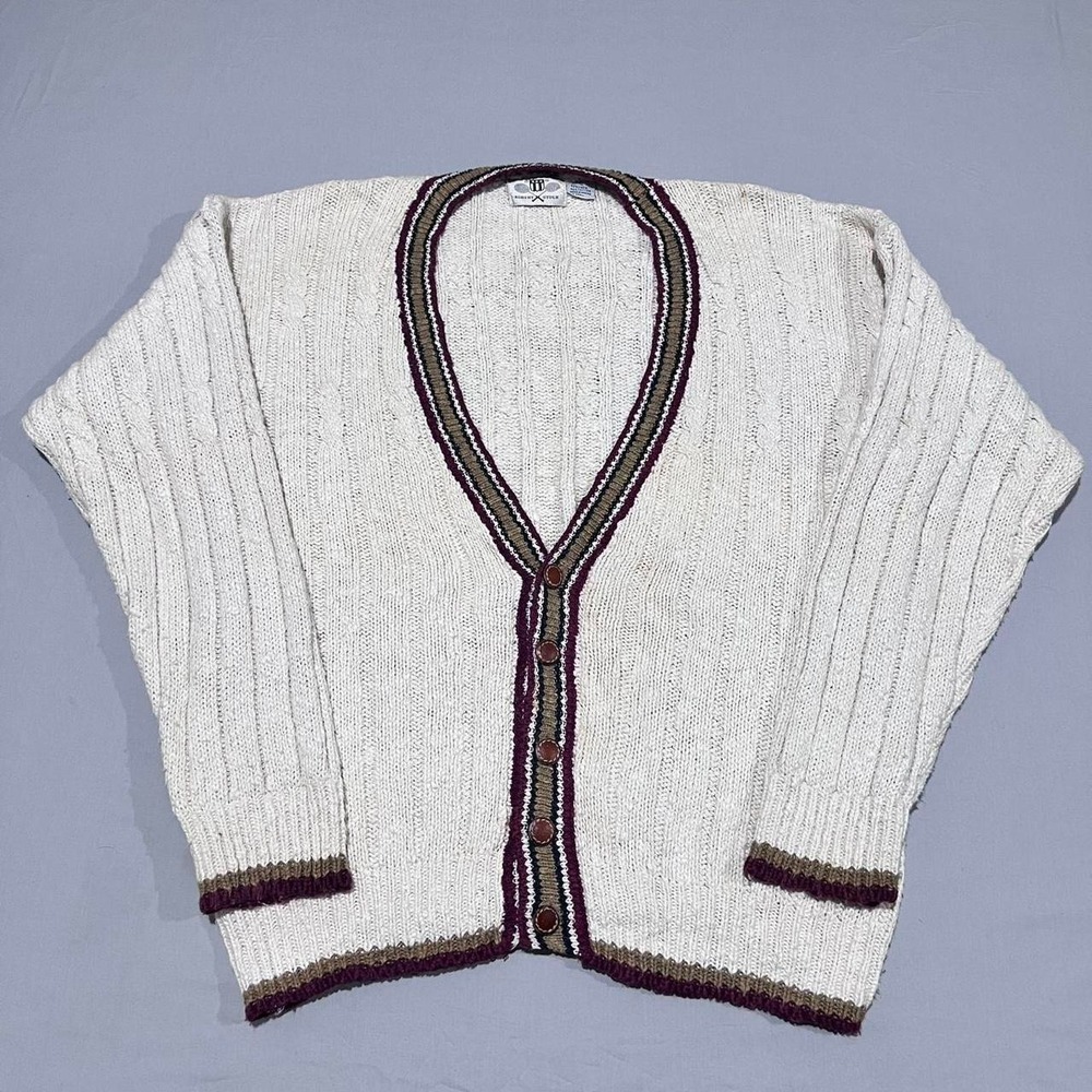 Vintage Heavy Knit ticket Style Cardigan Linen Hemp Ribbed Chunky Sweater XL